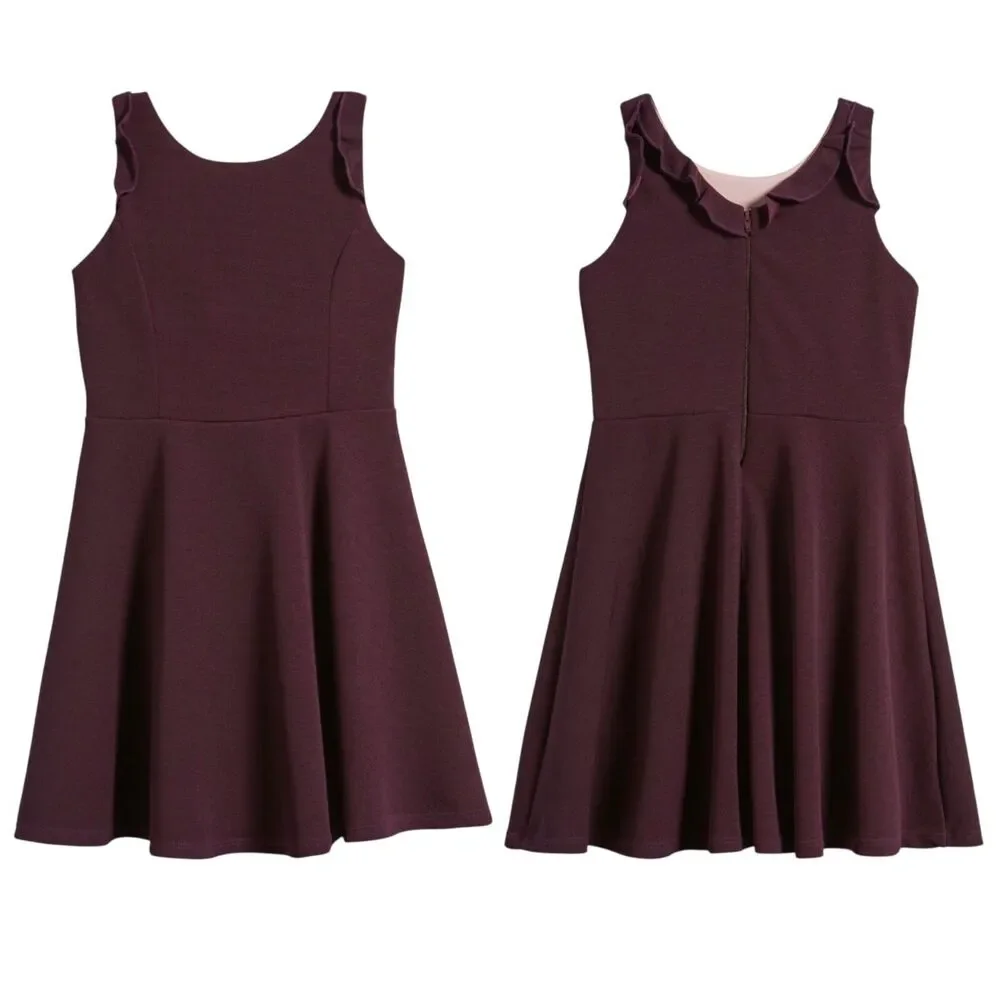 Ava & Yelly Girls Size 7 Ruffle Sleeveless Skater Dress Plum Purple color